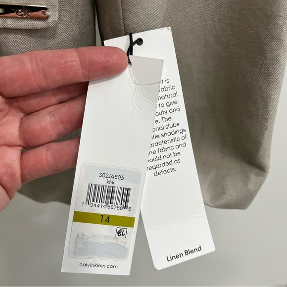 Calvin Klein Women's Linen Blend Open Front Boyfriend Blazer In Khaki Tan 14 - Picture 8 of 11